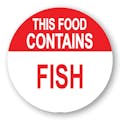 "Contains Fish" Round Paper Label with Red Header - 2" Dia.