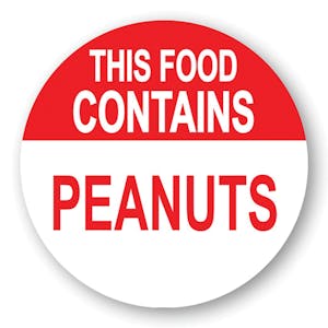 "Contains Peanuts" Round Paper Label with Red Header - 2" Dia.