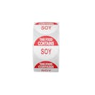 "Contains Soy" Round Paper Label with Red Header - 2" Dia.