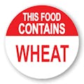 "Contains Wheat" Round Paper Label with Red Header - 2" Dia.