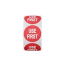 "Use First" Round Paper Label with Red Background - 2" Dia.