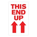 "This End Up" Vertical Rectangular Paper Label with Red Arrows & Font - 3" x 5"