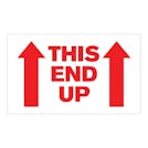 "This End Up" Horizontal Rectangular Paper Label with Red Arrows & Font - 3" x 5"