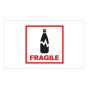 "Fragile" Horizontal Rectangular Paper Label with Symbol & Red Border - 3" x 5"