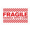 "Fragile - Handle with Care" Horizontal Rectangular Paper Label with Red Font - 3" x 5"