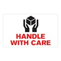 "Handle with Care" Horizontal Rectangular Paper Label with Symbol & Red Font - 3" x 5"