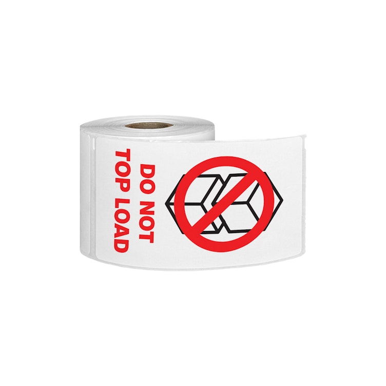 "Do Not Top Load" Vertical Rectangular Paper Label with Symbol & Red Font - 3" x 5"