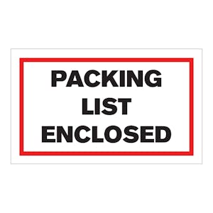 "Packing List Enclosed" Horizontal Rectangular Paper Label with Red Border - 3" x 5"