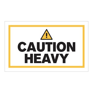 "Caution - Heavy" Horizontal Rectangular Paper Label with Symbol & Yellow Border - 3" x 5"