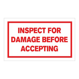 "Inspect for Damage Before Accepting" Horizontal Rectangular Paper Label with Red Border - 3" x 5"