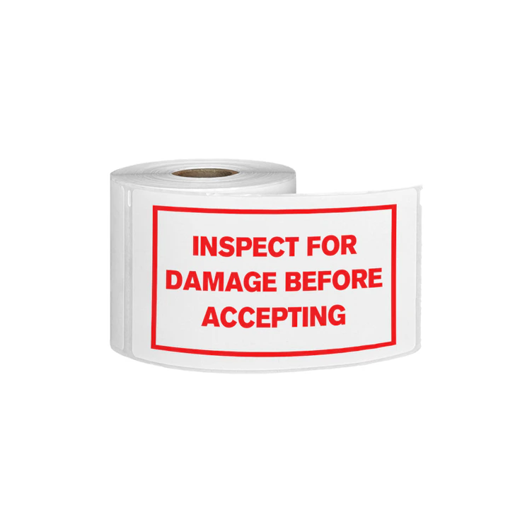 "Inspect for Damage Before Accepting" Horizontal Rectangular Paper Label with Red Border - 3" x 5"