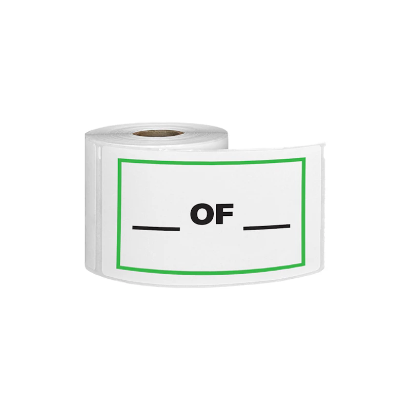 "__ of __" Horizontal Rectangular Paper Write-On Label with Green Border - 3" x 5"