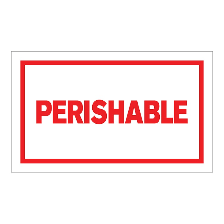 "Perishable" Horizontal Rectangular Paper Label with Red Border - 3" x 5"