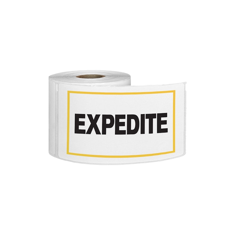 "Expedite" Horizontal Rectangular Paper Label with Yellow Border - 3" x 5"