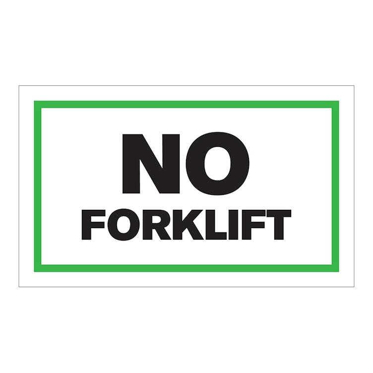 "No Forklift" Horizontal Rectangular Paper Label with Green Border - 3" x 5"
