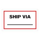 "Ship Via ____" Horizontal Rectangular Paper Write-On Label with Red Border - 3" x 5"