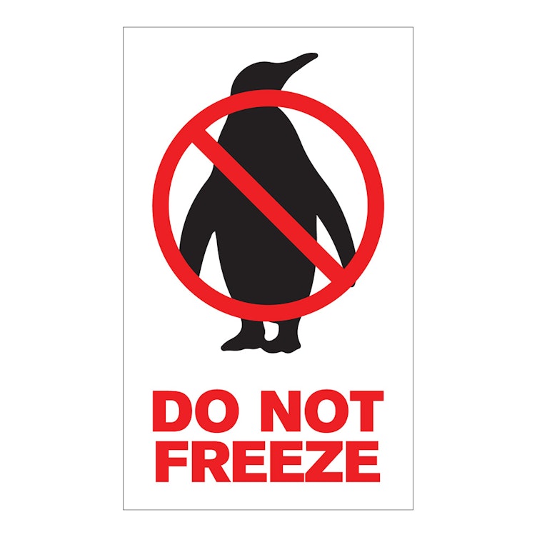 "Do Not Freeze" Vertical Rectangular Paper Label with Symbol & Red Font - 3' x 5"