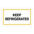 "Keep Refrigerated" Horizontal Rectangular Paper Label with Yellow Border - 3" x 5"