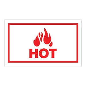 "Hot" Horizontal Rectangular Paper Label with Symbol & Red Border - 3" x 5"