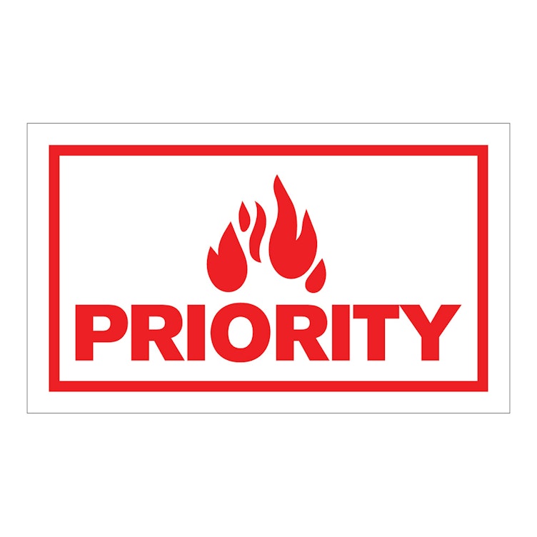 "Priority" Horizontal Rectangular Paper Label with Symbol & Red Border - 3" x 5"