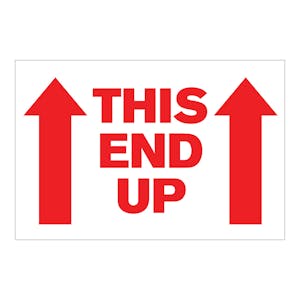 "This End Up" Horizontal Rectangular Paper Label with Red Arrows & Font - 4" x 6"