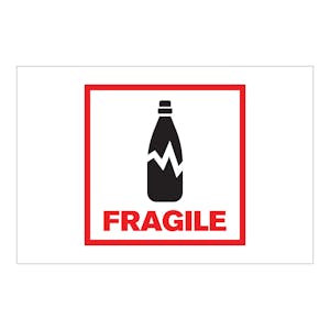 "Fragile" Horizontal Rectangular Paper Label with Symbol & Red Border - 4" x 6"