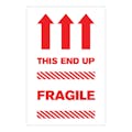 "Fragile - This End Up" Vertical Rectangular Paper Label with Red Arrows & Font - 4" x 6"