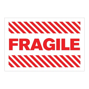 "Fragile" Horizontal Rectangular Paper Label with Red Font - 4" x 6"