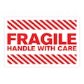 "Fragile - Handle with Care" Horizontal Rectangular Paper Label with Red Font - 4" x 6"