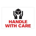 "Handle with Care" Horizontal Rectangular Paper Label with Symbol & Red Font - 4" x 6"