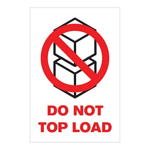"Do Not Top Load" Vertical Rectangular Paper Label with Symbol & Red Font - 4" x 6"