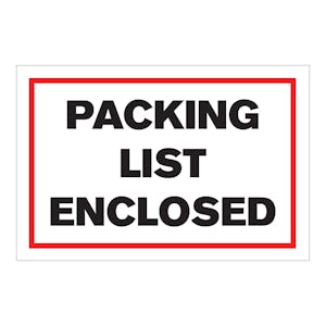 "Packing List Enclosed" Horizontal Rectangular Paper Label with Red Border - 4" x 6"