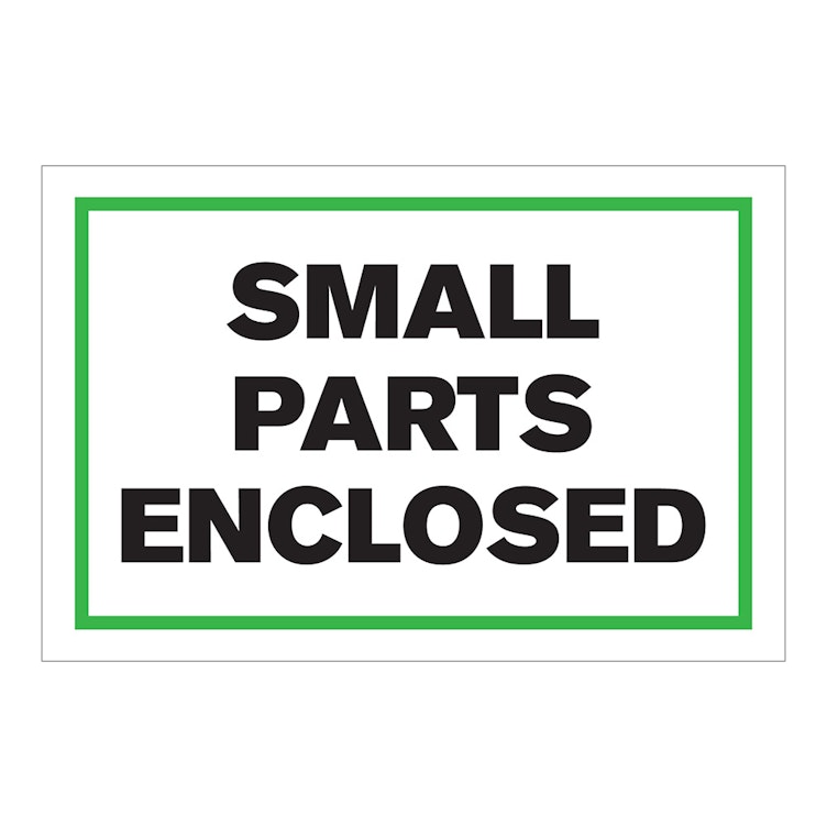 "Small Parts Enclosed" Horizontal Rectangular Paper Label with Green Border - 4" x 6"