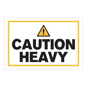 "Caution - Heavy" Horizontal Rectangular Paper Label with Symbol & Yellow Border - 4" x 6"