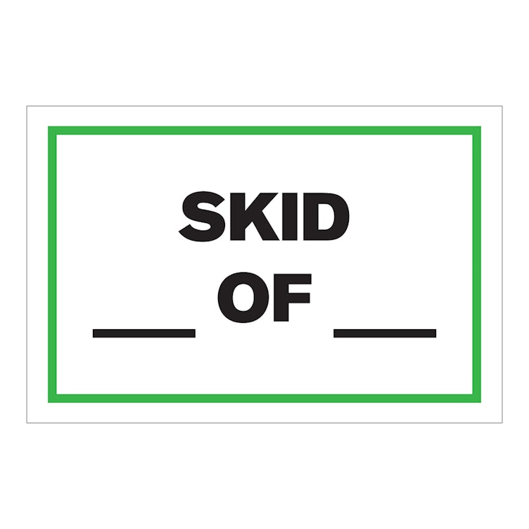 "Skid __ of __" Horizontal Rectangular Paper Write-On Label with Green Border - 4" x 6"
