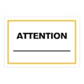 "Attention ____" Horizontal Rectangular Paper Write-On Label with Yellow Border - 4" x 6"
