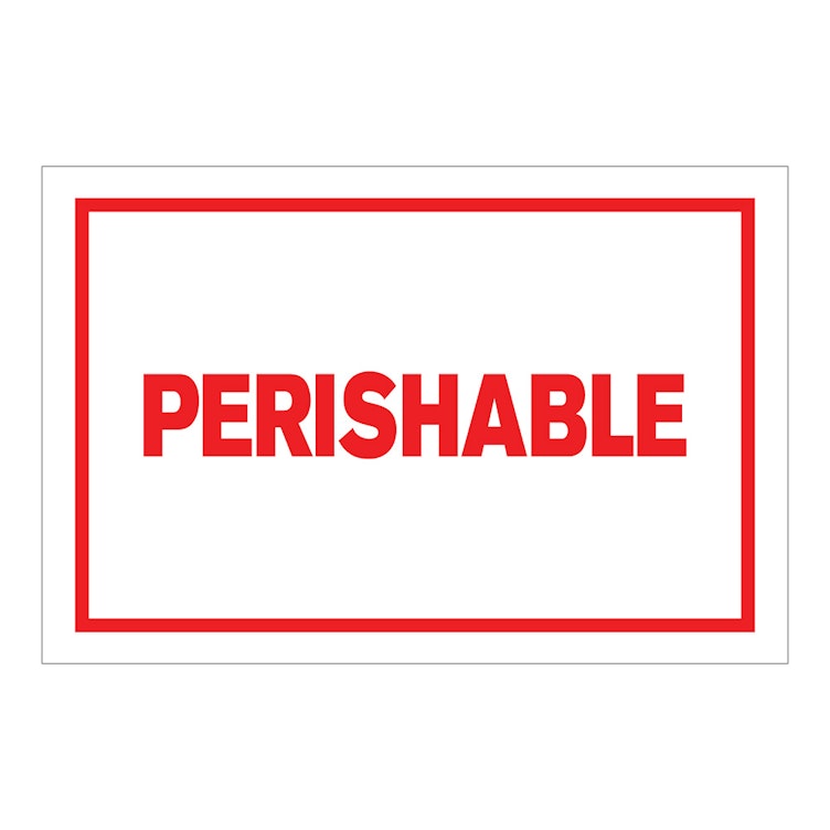 "Perishable" Horizontal Rectangular Paper Label with Red Border - 4" x 6"