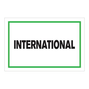 "International" Horizontal Rectangular Paper Label with Green Border - 4" x 6"