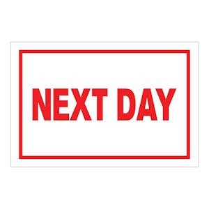 "Next Day" Horizontal Rectangular Paper Label with Red Border - 4" x 6"