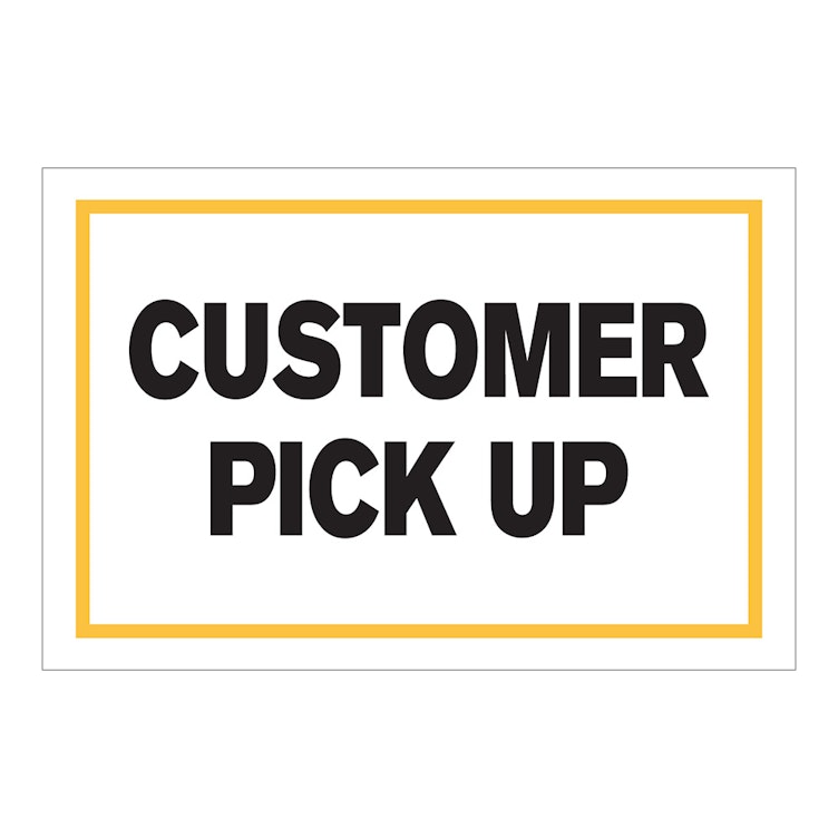 "Customer Pick Up" Horizontal Rectangular Paper Label with Yellow Border - 4" x 6"
