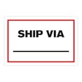"Ship Via ____" Horizontal Rectangular Paper Write-On Label with Red Border - 4" x 6"