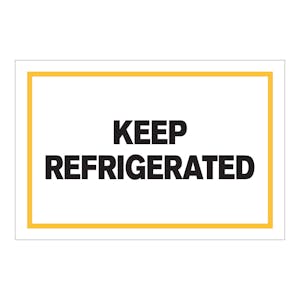 "Keep Refrigerated" Horizontal Rectangular Paper Label with Yellow Border - 4" x 6"