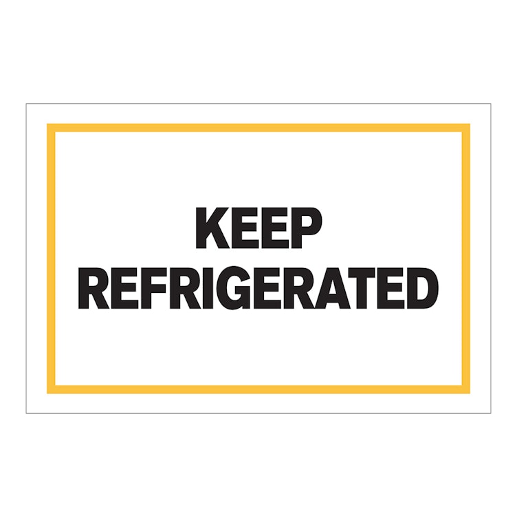 "Keep Refrigerated" Horizontal Rectangular Paper Label with Yellow Border - 4" x 6"