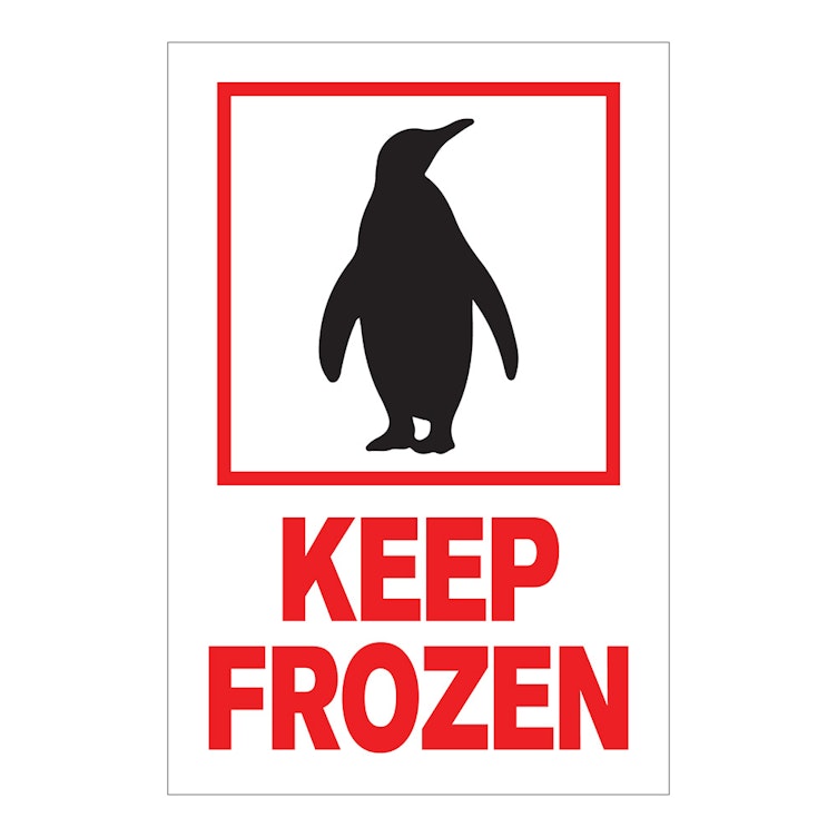 "Keep Frozen" Vertical Rectangular Paper Label with Symbol & Red Font - 4" x 6"