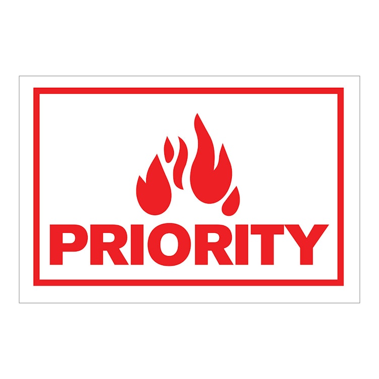 "Priority" Horizontal Rectangular Paper Label with Symbol & Red Border - 4" x 6"