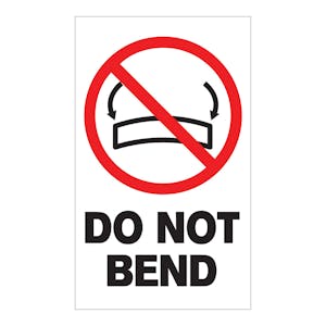 "Do Not Bend" Vertical Rectangular Paper Label with Symbol & Black Font - 3" x 5"