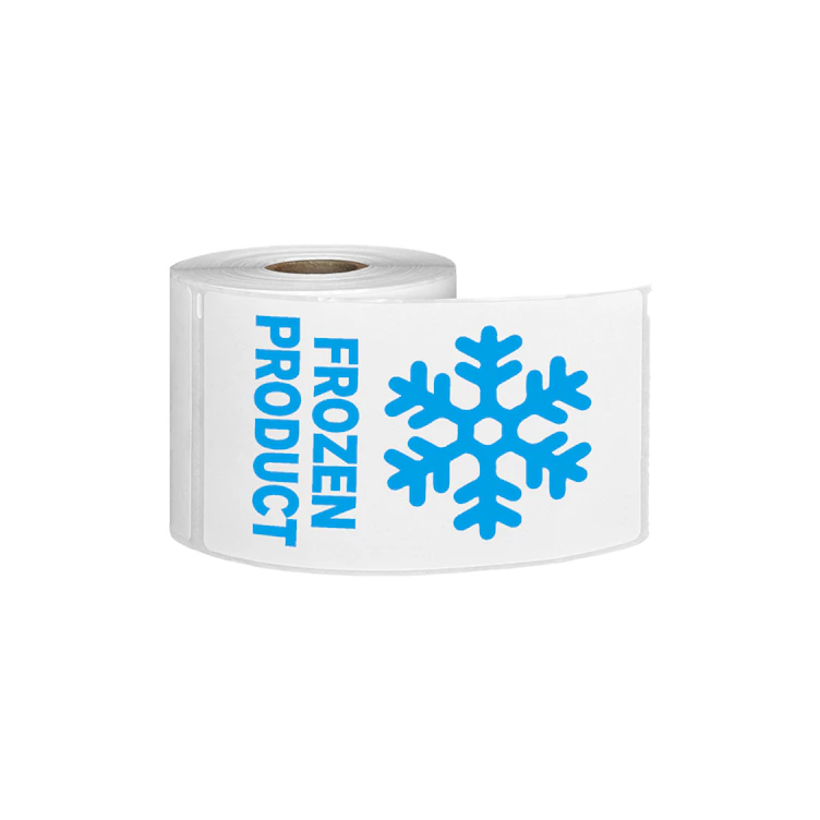 "Frozen Product" Vertical Rectangular Paper Label with Symbol & Blue Font - 3" x 5"