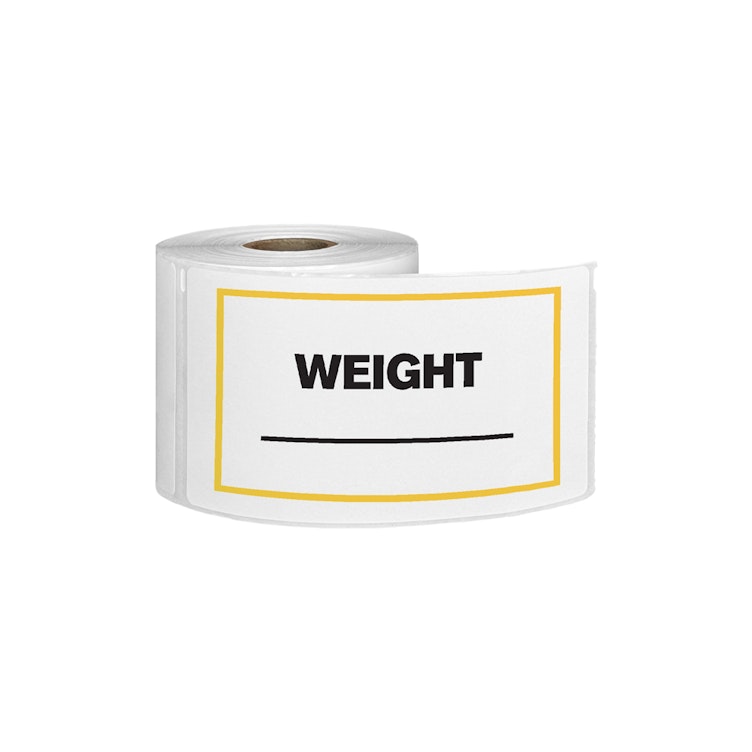 "Weight ____" Horizontal Rectangular Paper Write-On Label with Yellow Border - 3" x 5"