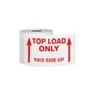 "Top Load Only - This Side Up" Horizontal Rectangular Paper Label with Red Arrows & Font - 3" x 5"