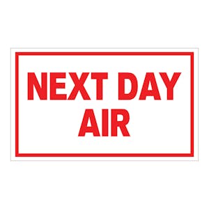 "Next Day Air" Horizontal Rectangular Paper Label with Red Border - 3" x 5"